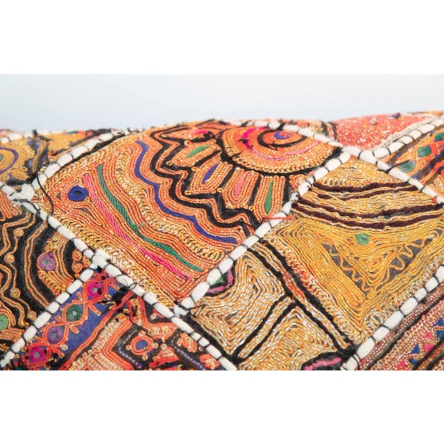 Glass Vintage Pillow in Colorful Embroidered Fabric Patchwork Rajasthan India For Sale - Image 7 of 12