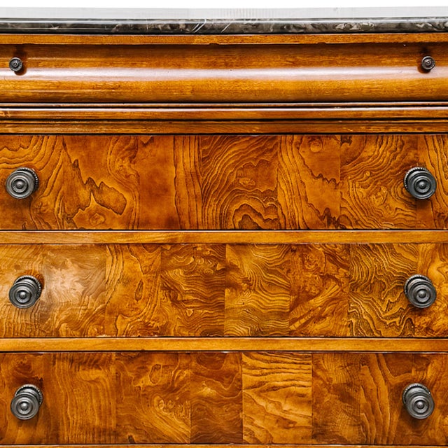 Late 20th Century Late 20th Century Ethan Allen Townhouse Louis Philippe Burl Wood & Marble Top Commode For Sale - Image 5 of 18