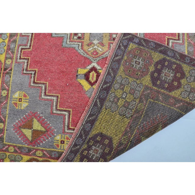 Textile 1950s Faded Rose and Dark Slate Border, Low Pile Distressed Turkish Rug For Sale - Image 7 of 10