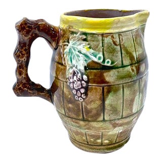Antique Majolica Grape Vine & Barrel Creamer For Sale