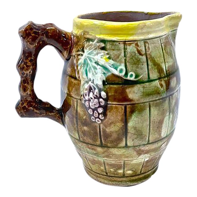Antique Majolica Grape Vine & Barrel Creamer For Sale