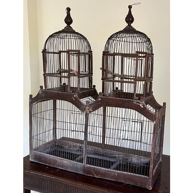Wood Large Antique Early 20th Century French Wood and Wire Turreted Bird Cage For Sale - Image 7 of 18