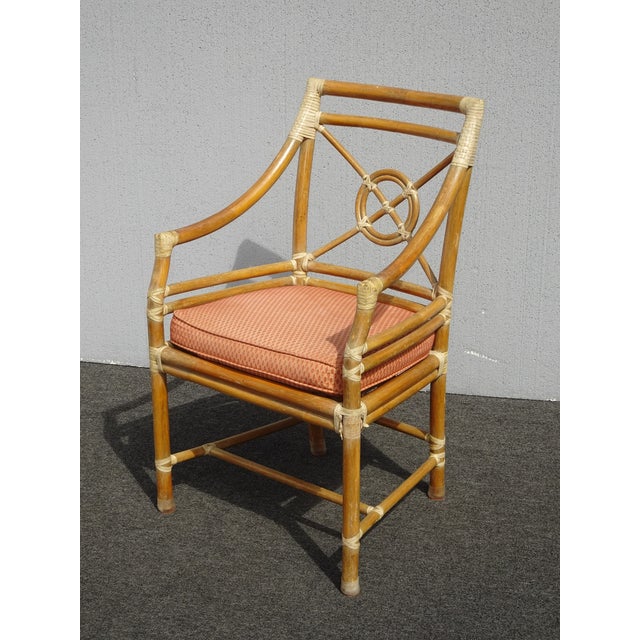 Mid-Century Modern Vintage McGuire Mid Century Target Back Bamboo Arm Chair ~Dining Chair W Leather For Sale - Image 3 of 12