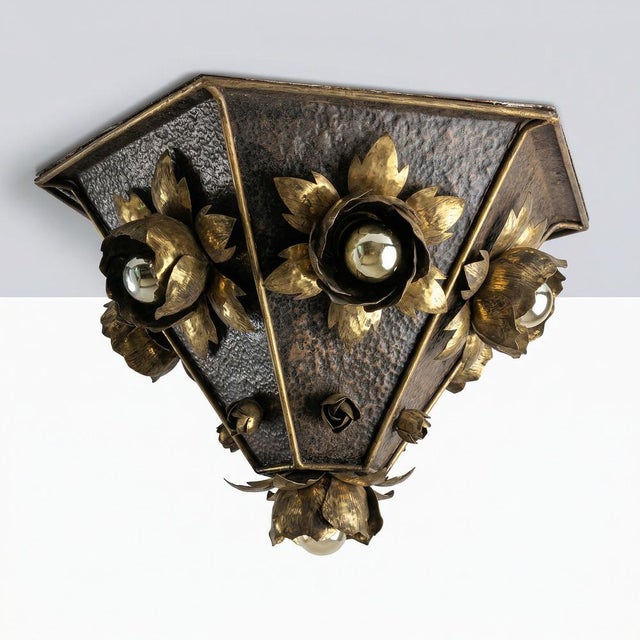 Brass Floral Ceiling Lamp in the style of Hans Kögl, Germany, 1970s For Sale - Image 10 of 10