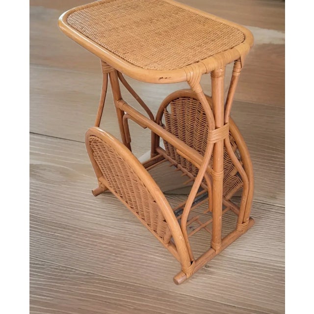 Vintage 1970's Bamboo Cane Wicker Bedside End Sofa Coffee Table Magazine Rack For Sale - Image 4 of 6