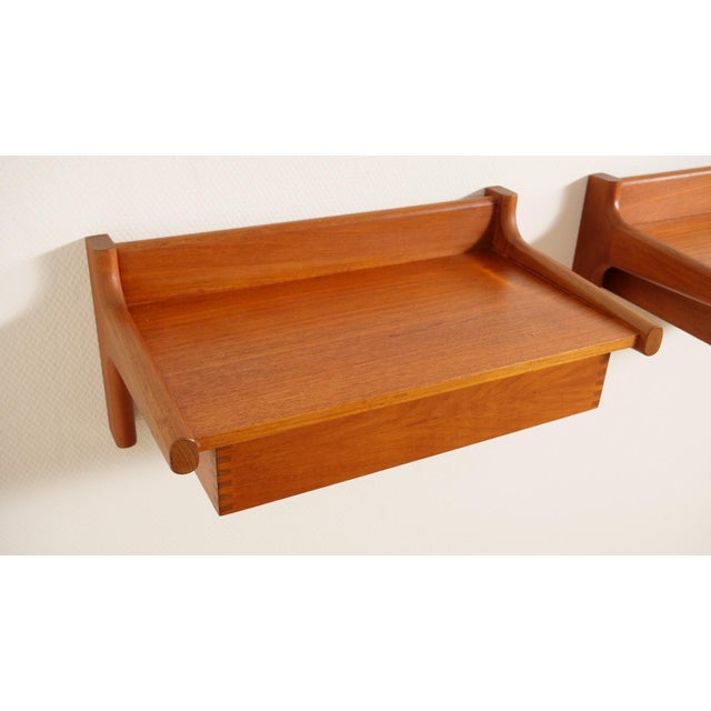 Wood Danish Floating Bedside Tables in Teak, Set of 2 For Sale - Image 7 of 11