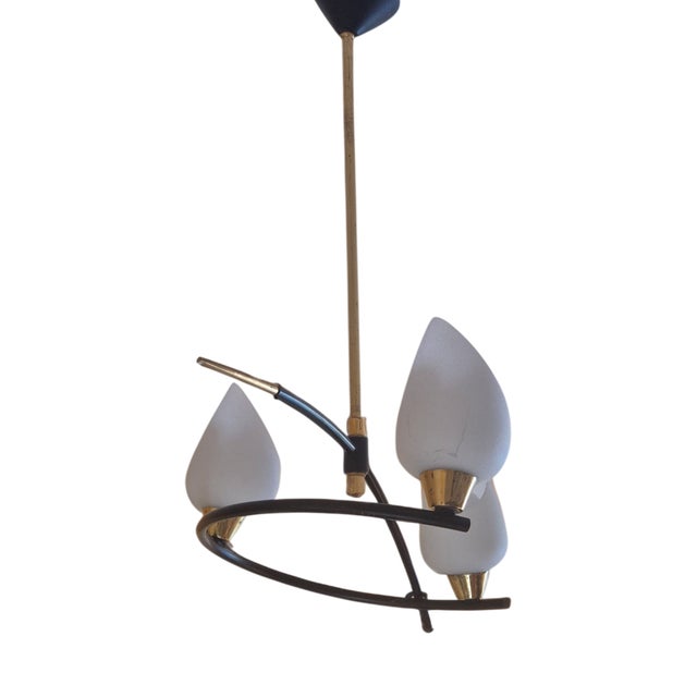 Mid-Century French 3-Light Chandelier attributed to Maison Arlus, 1950s For Sale