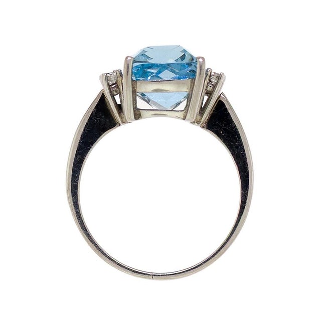 Mid 20th Century 18k White Gold Aquamarine and Diamond Ring Vintage For Sale - Image 5 of 11