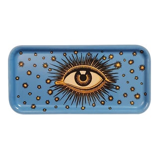 Les Ottomans Eye Wooden Tray in Light Blue For Sale