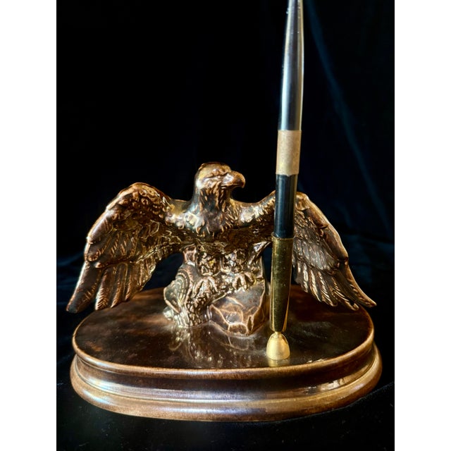 American Mid 20th Century Eagle Desk Pen Stand For Sale - Image 3 of 12