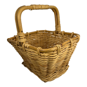 Vintage Square Sturdy Wicker Basket With Thick Bamboo Rim and Handle