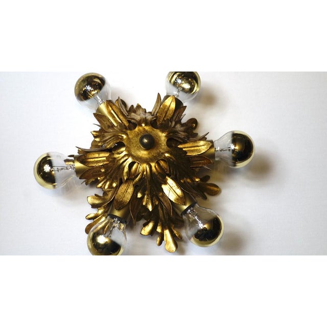 Gold Gold Plated Metal Flowers with Leaves Chandelier 6 Lights from Banci Firenze, 1970s For Sale - Image 8 of 12