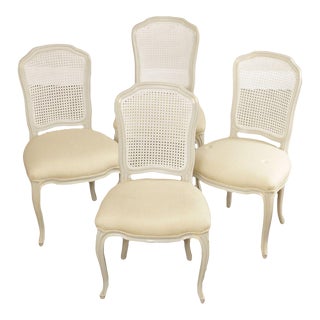 Late 20th Century French Louis XV Style Cane Back Dining Chairs - Set of 4 For Sale