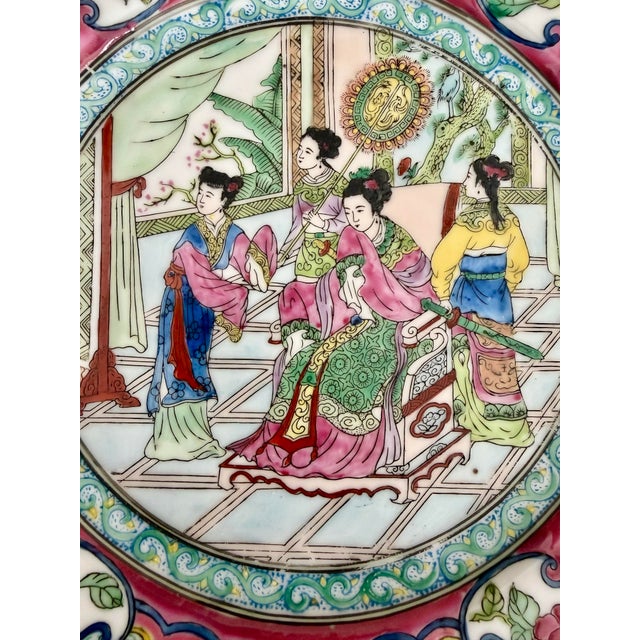 Early 20th Century Famille Rose Female Court Scene Plate For Sale - Image 5 of 7