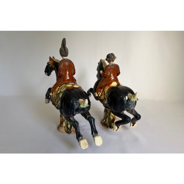 Chinese Tang-Style Sancai Glazed Horse and Rider Figurines - Pair For Sale - Image 10 of 10