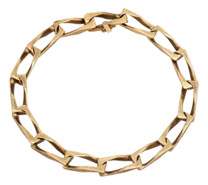 1970s Square Curb Link Bracelet 8.5" 14k Yellow Gold Textured Estate Fine Jewelry