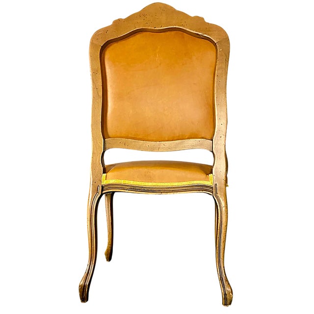 'Empress Carlota' Louis XV Pair of Fauteuils - Carved Walnut Reupholstered With Otomi Hand Embroidery and Cognac Leather For Sale - Image 4 of 6