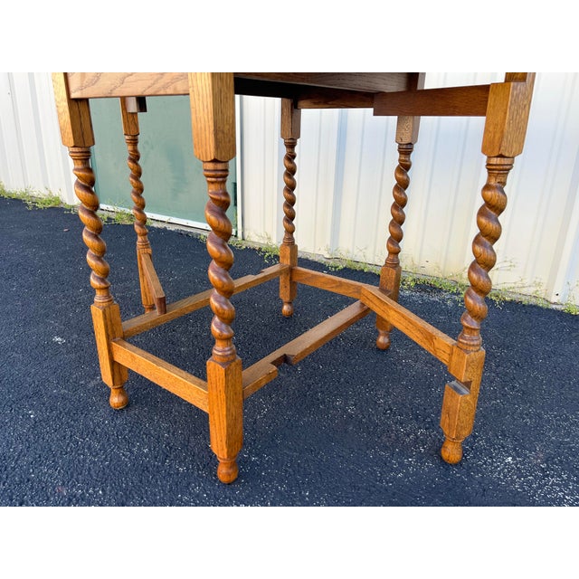 Brown Early 1900's English Oak Barley Twist Oval Gate Leg Table For Sale - Image 8 of 12