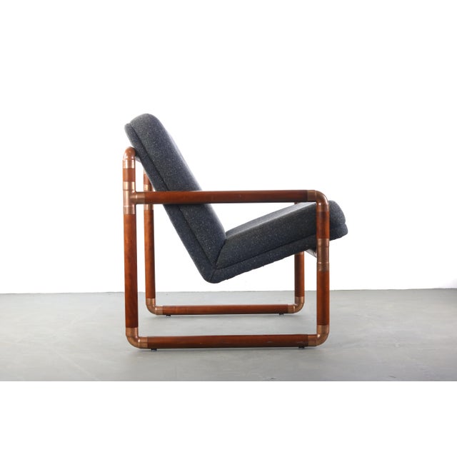 Brass and Walnut Chair with Gray Tweed Upholsterey For Sale In Orlando - Image 6 of 6