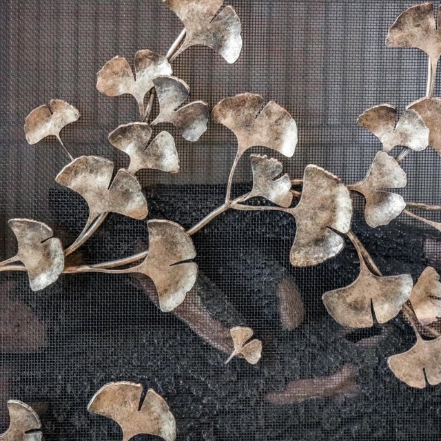 Gold Rubbed Black Ginkgo Fireplace Screen Iron For Sale - Image 9 of 12