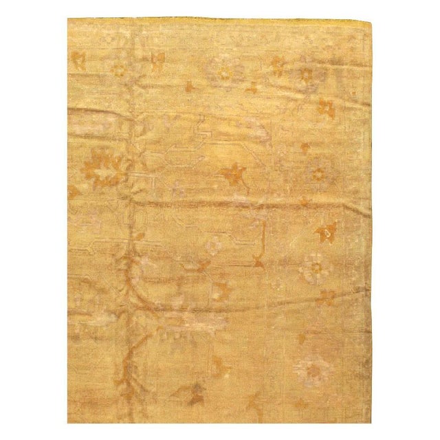 Rustic Galerie Shabab Collection Gold Early 20th Century Handmade Turkish Oushak Large Square Room Size Carpet For Sale - Image 3 of 10