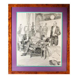 Gentlemen's Players' Club Pen & Ink Drawing by Orson B. Lowell