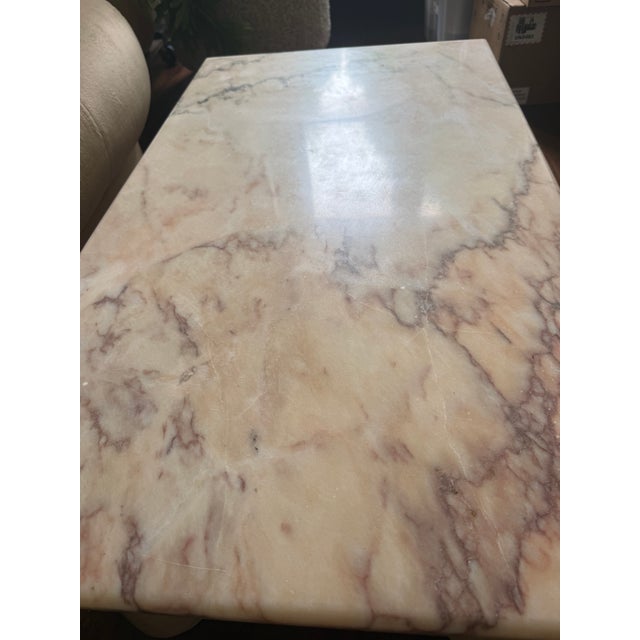 1990s 1990s Bianco Rosa Portugallo Marble Coffee Table With Conical Legs | Mangiarotti Style | Vintage For Sale - Image 5 of 6