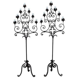 Renaissance Style Hand Forged Floor Lamps - a Pair For Sale