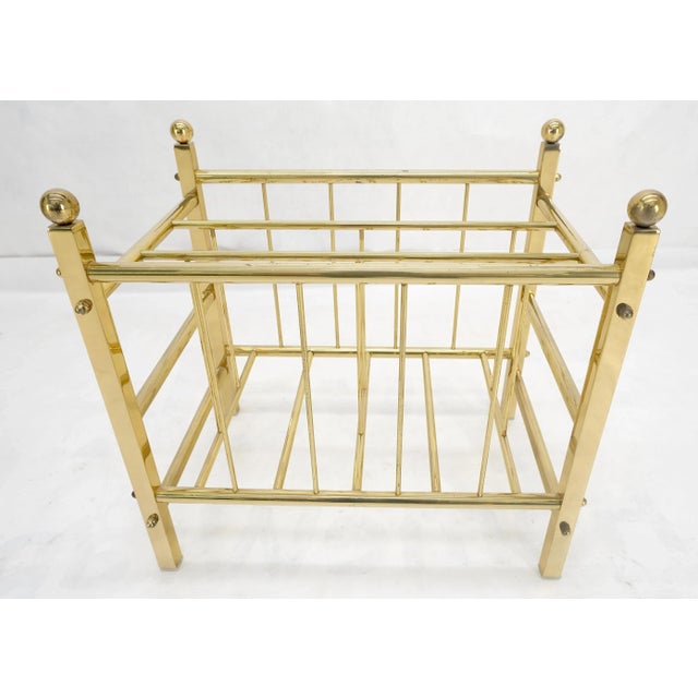 Solid Brass Tube Vintage Mid Century Modern Caddy Magazine Rack Ball Finial For Sale - Image 11 of 12