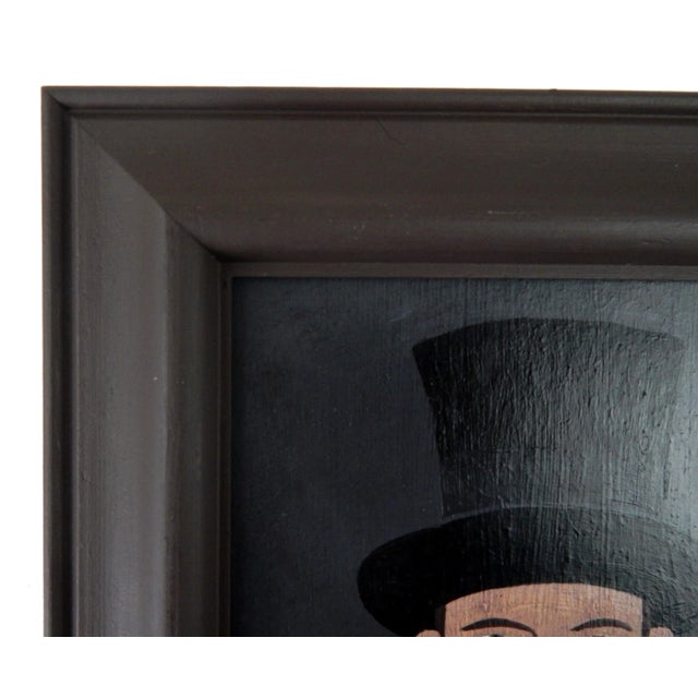 Matt Rix, Naive Portrait of Victorian Gentleman in Top Hat, Oil on Board, Framed For Sale - Image 7 of 14