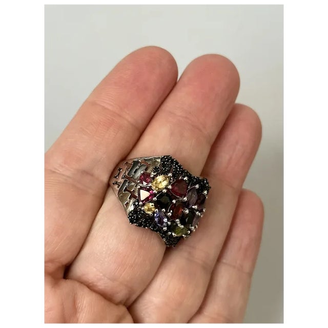 Sterling Multi-Color Gemstone Ring, Size 9 For Sale In Denver - Image 6 of 10