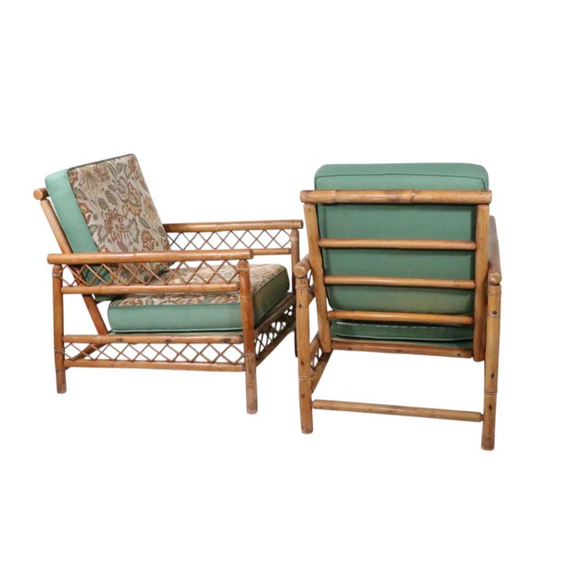 Brown Pr. Mid 20th Century Bamboo Lounge Chairs For Sale - Image 8 of 10