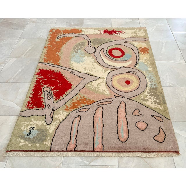 Vintage French Gobelin Mid-Century Joan Miro Art “Woman and Birds” Area Rug 3′7″ X 5′8″ For Sale - Image 6 of 18