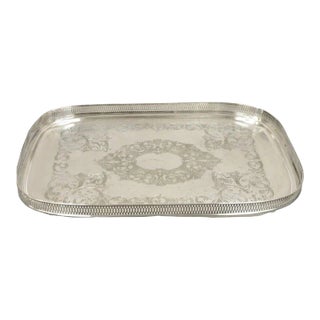 Vintage English Victorian Lbs Co Superfine Silver Plated Tray With Gallery For Sale