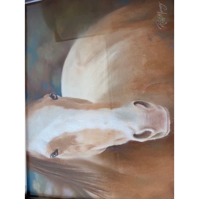 1980s Rich Maxey Oil Pastel Horse Portrait Painting in Rustic Wood Frame, Signed For Sale - Image 10 of 12
