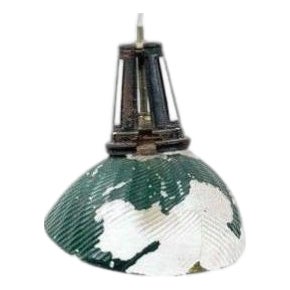 French Vintage Green Glass Ceiling Lamp, 1940 For Sale