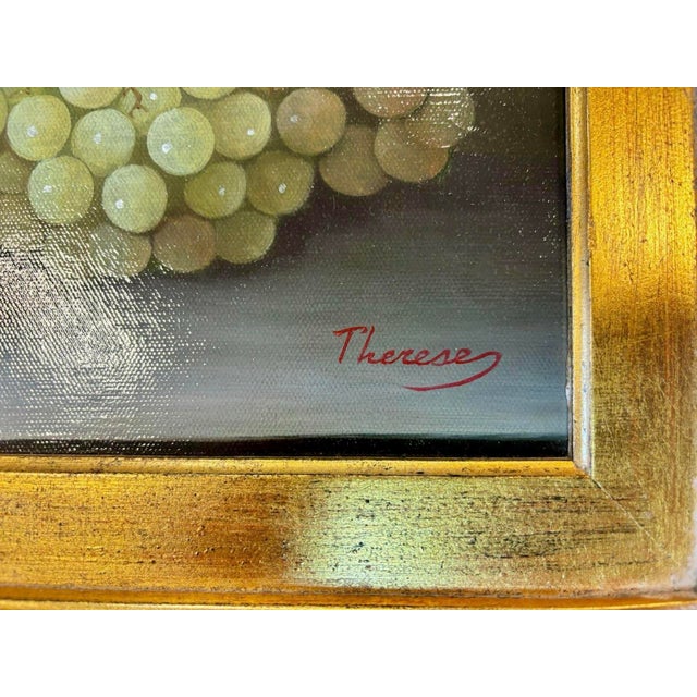 Rustic European Vintage European-Style Still Life Oil Painting of Fruit, Signed “Therese”, C. 1983, Gilt Frame For Sale - Image 3 of 7