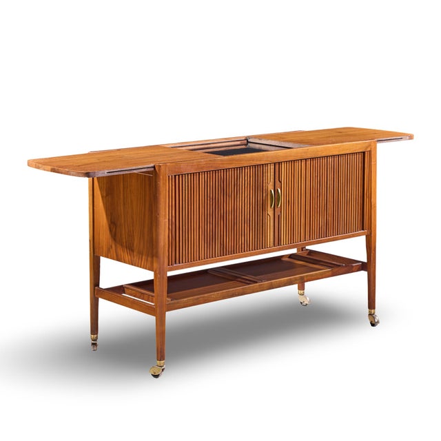 Kipp Stewart for Drexel Declaration Mid Century Walnut Tambour Door Bar Cart For Sale - Image 10 of 11