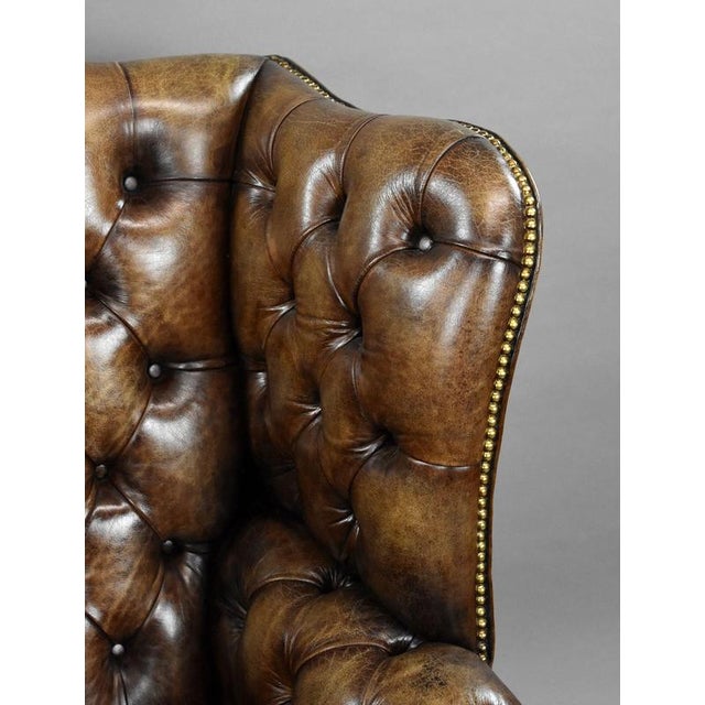 1920s Antique Hand-Dyed Leather Wing Back Armchair, 1920 For Sale - Image 5 of 10