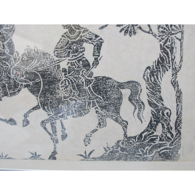 Traditional Chinese Warriors on Horseback Framed Rubbing on Paper For Sale - Image 4 of 6