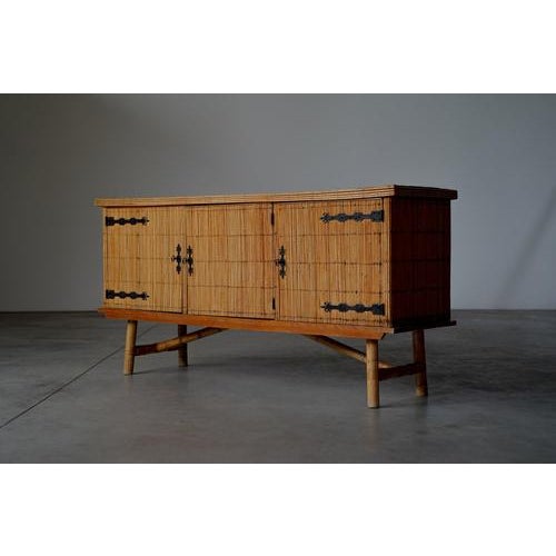 French Bamboo Sideboard with Wrought Iron Details, 1950s For Sale - Image 3 of 15