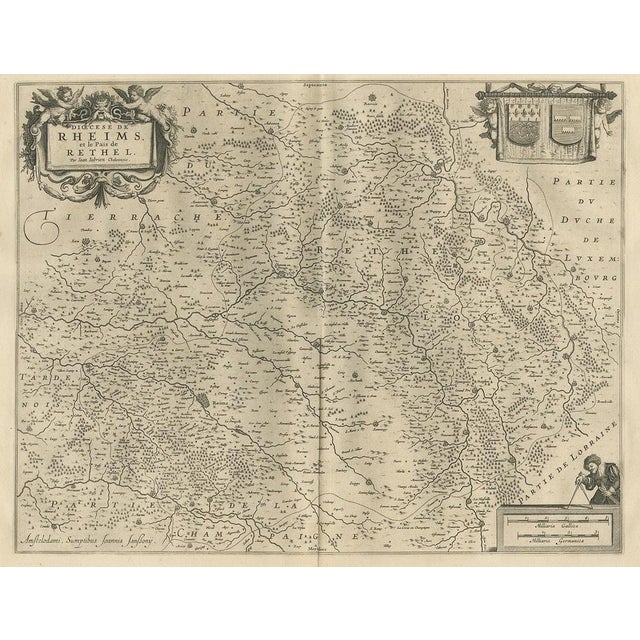Antique map of France titled 'Diocese of Rheims and the Country of Rethel'. Detailed map, centered on the River Ayne and...