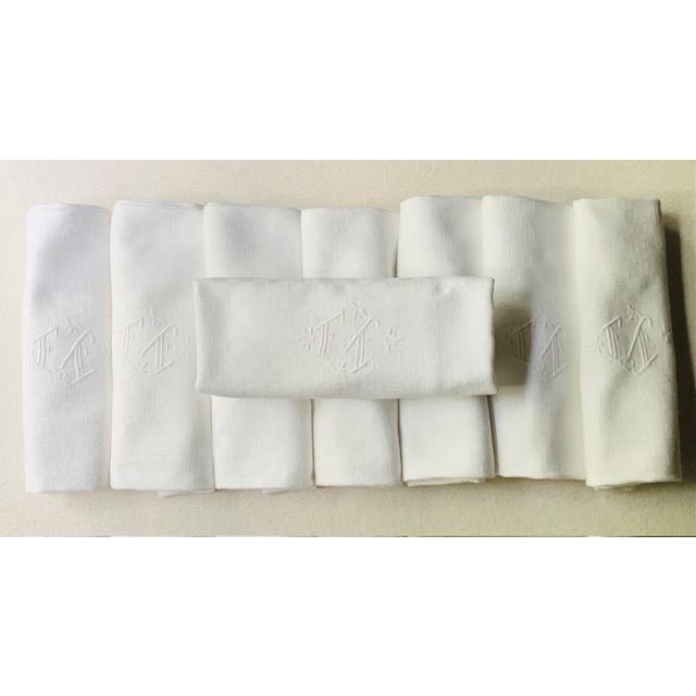 Antique French Damask Linen Dinner Napkins, Monogrammed Ft, Set of 8 | C. 1930s For Sale - Image 9 of 18