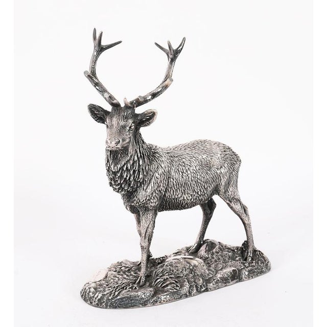 This is a superb sterling silver animalier sculpture of a stag bearing sterling silver hallmarks for London 1987 and...