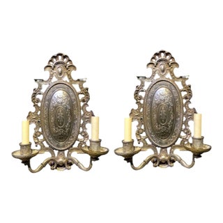 1900 Silver Plates Caldwell Engraved Sconces For Sale