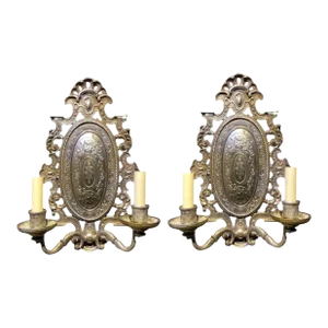 1900 Silver Plates Caldwell Engraved Sconces