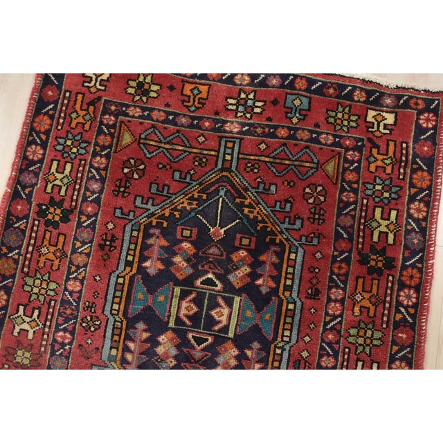 Karajeh Runner 3’3” X 11’4” Red Wool Semi-Antique Tribal Hand-Knotted Rug For Sale In Philadelphia - Image 6 of 15