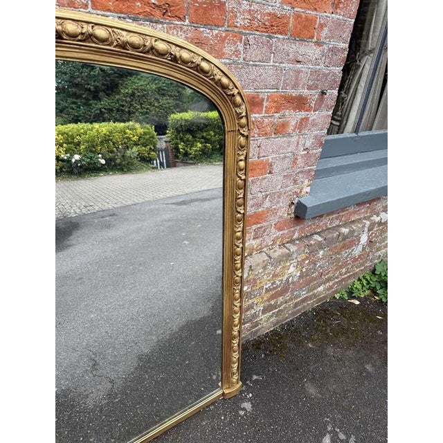 Large Antique English Arched Top Gilt Overmantle Mirror For Sale - Image 4 of 8