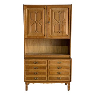 Vintage Danish Oak Hutch Cabinet in Style of Henning Mid Century Storage Display Cabinet For Sale