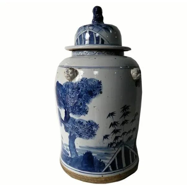 Chinese Blue and White Porcelain Vase With Ever Green and Plum Flowers For Sale - Image 10 of 10
